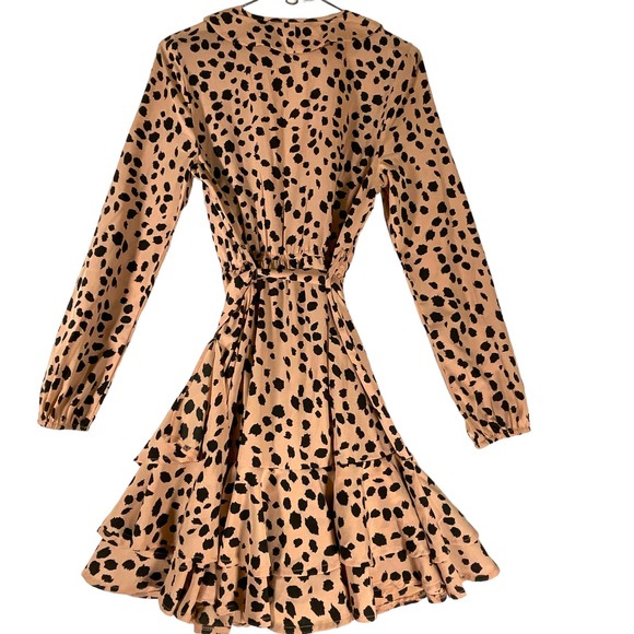 Quiz Sz 34 US 2 Wrap Dress Multicolor Midi Leopard Print Flowy Waist Tie - Picture 9 of 10